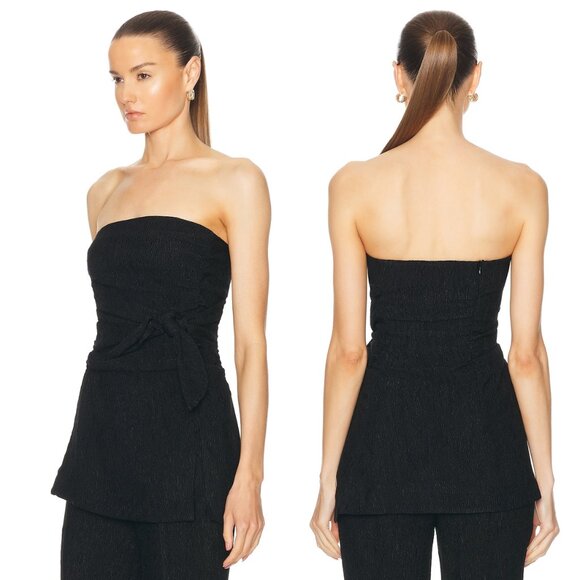 GANNI Strapless Top in Black Size 36 NWT raped Crepe Tie Front Elegant Tube Top - Picture 2 of 8